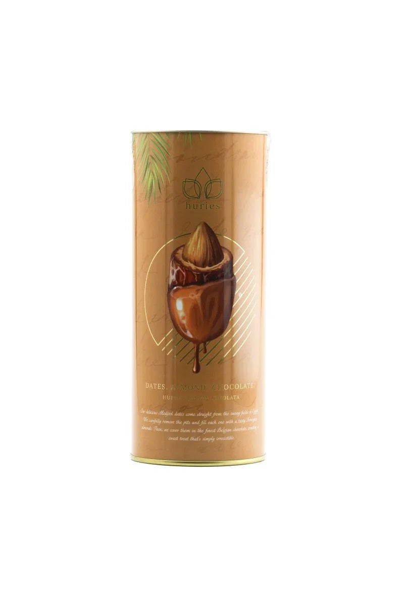 Huries Premium Almond-Stuffed Gold Chocolate Dates - 200g Tube