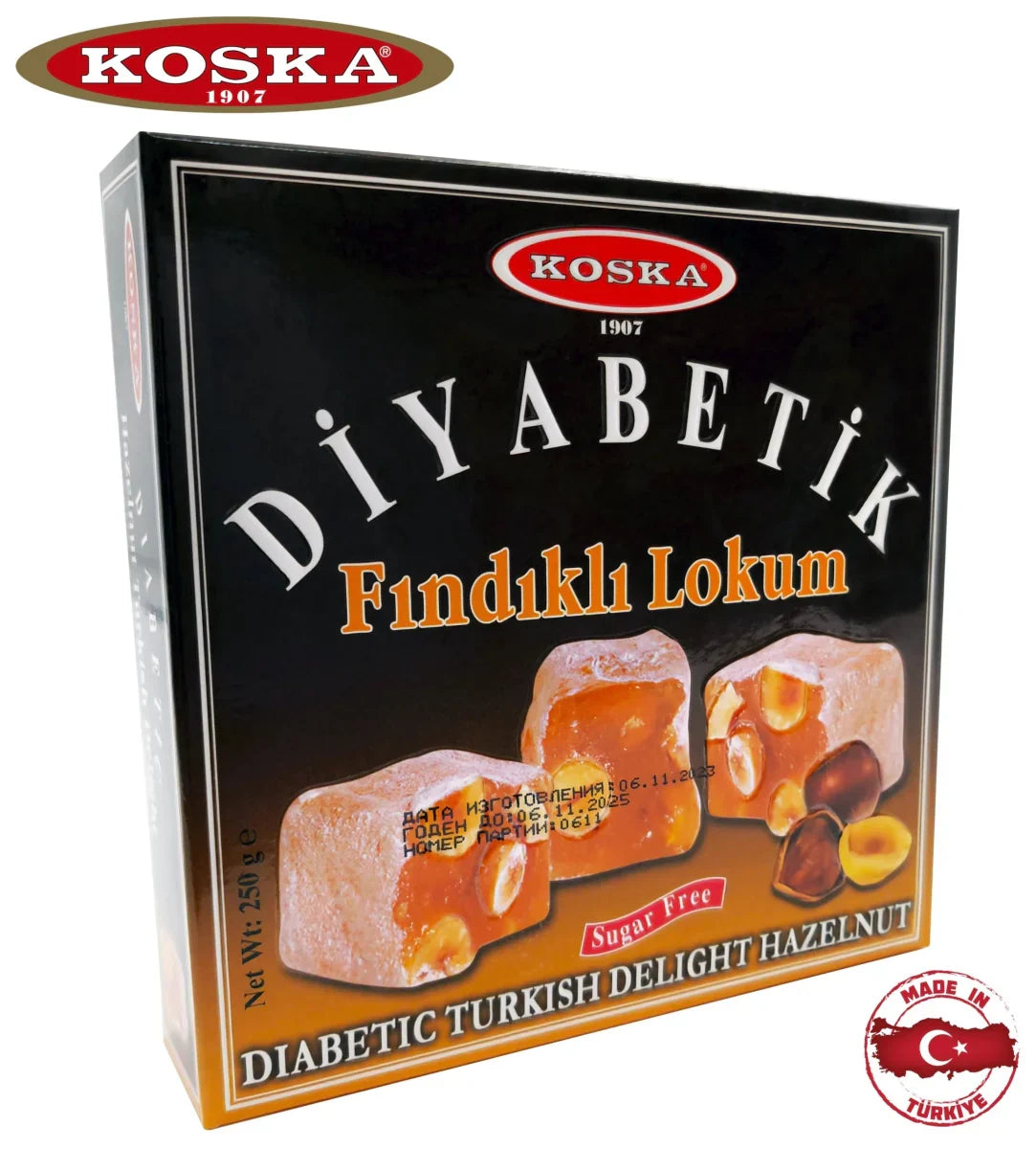 Koska | Sugar-Free, Diabetic Turkish Delight with Whole Hazelnuts