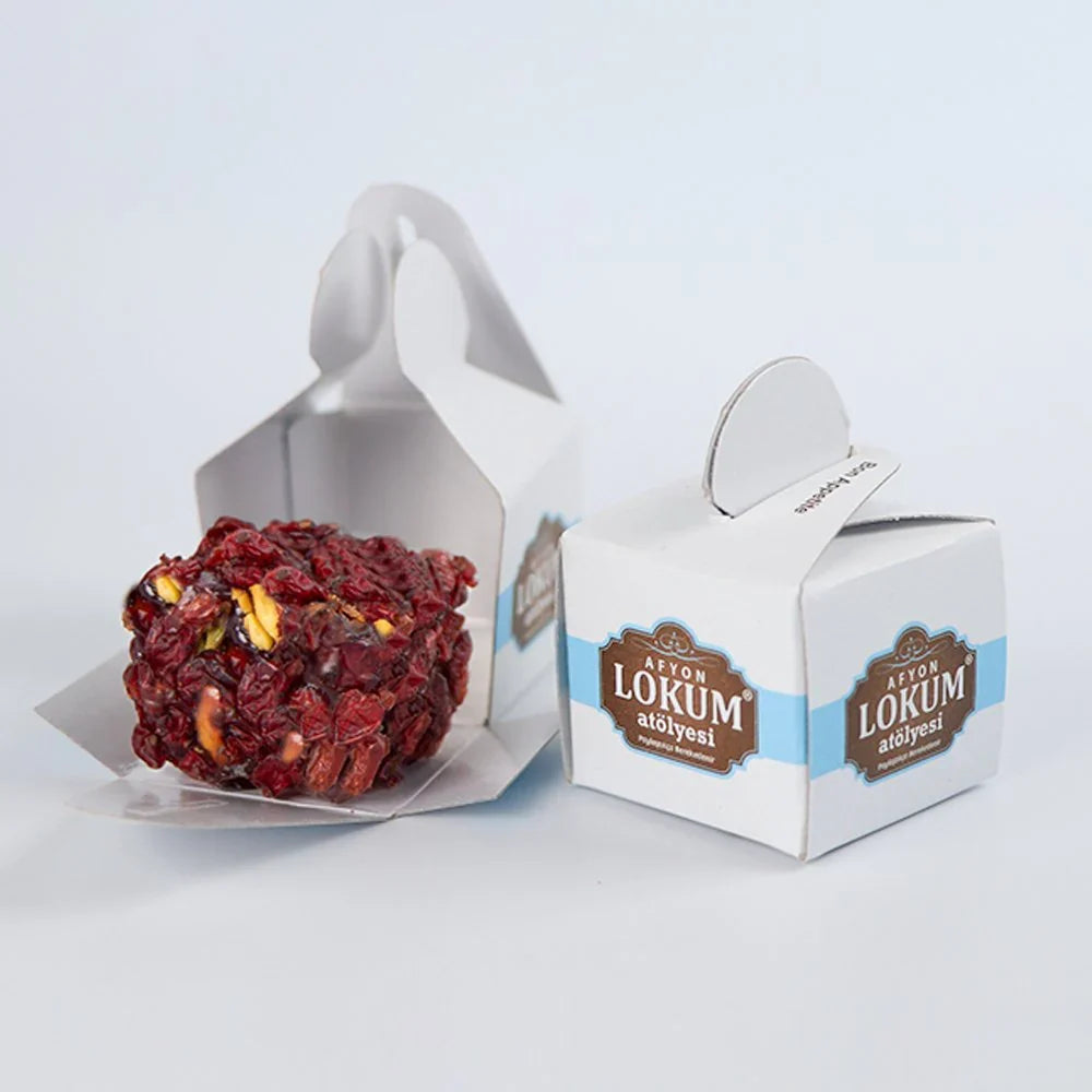 Lokum Atolyesi | Pistachio Turkish Delight Covered with Zereshk (In 10 Single Boxes)