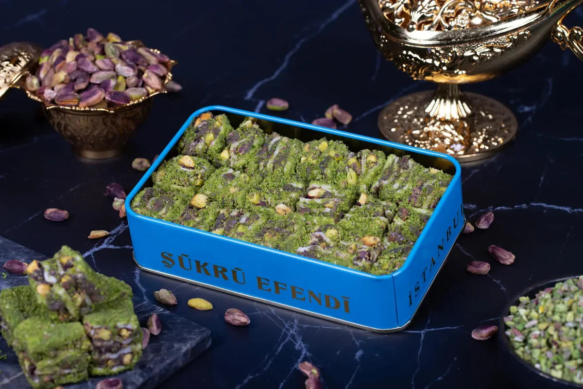Sukru Efendi 1935 | Luxury Baklava Turkish Delight - Covered with Powdered Pistachio, Stuffed with Cocoa Cream and Pistachio